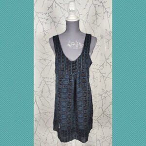 Kensie Blue Artsy Print 100% Silk Deep V-Neck Shift Dress